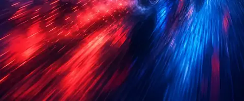 Red racing car speeding through a neon city